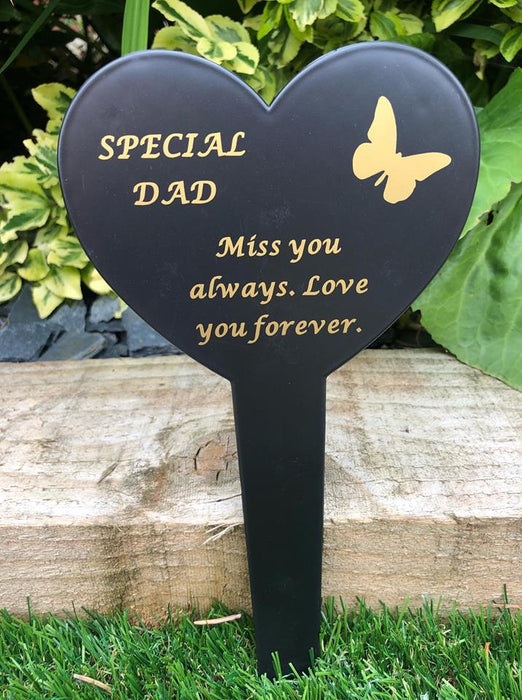 Dad Black & Gold Plastic Heart Stake