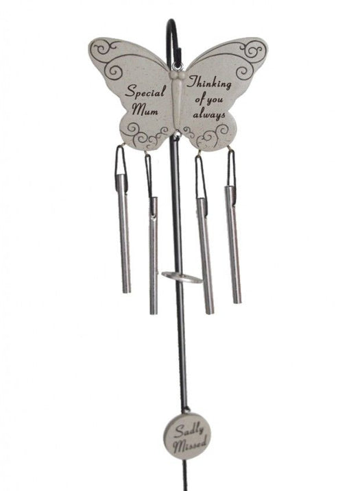 Mum - Butterfly Memorial Wind Chime Tribute Plaque Ornament Graveside Remembrance