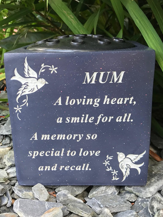Mum Slate Grey Memorial Flower Vase - Rose Bowl Dove Diamante - Graveside Plaque Tribute