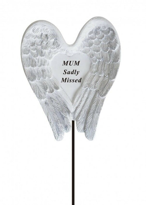Mum White & Silver Angel Wings Stick - Memorial Tribute Spike