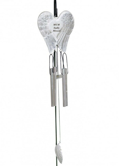 Mum White & Silver Angel Wings Feather Memorial Wind Chime