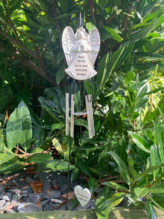 Mum - Angel Shaped Memorial Wind Chime Tribute Plaque Ornament Graveside Remembrance