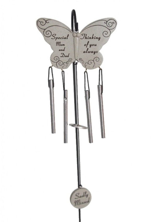 Mum and Dad - Butterfly Memorial Wind Chime Tribute Plaque Ornament Graveside Remembrance