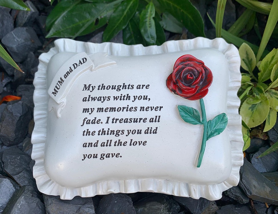 Mum and Dad - Large Red Rose Memorial Pillow Tribute Graveside Ornament Tribute Plaque Garden