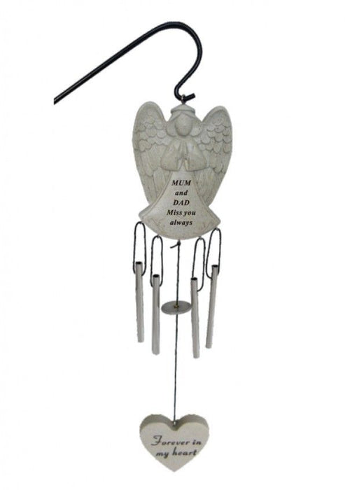 Mum and Dad - Angel Shaped Memorial Wind Chime Tribute Plaque Ornament Graveside Remembrance