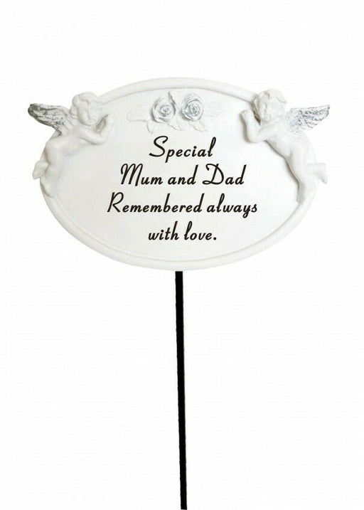 Mum and Dad Twin Cherub Stick - Memorial Tribute Spike