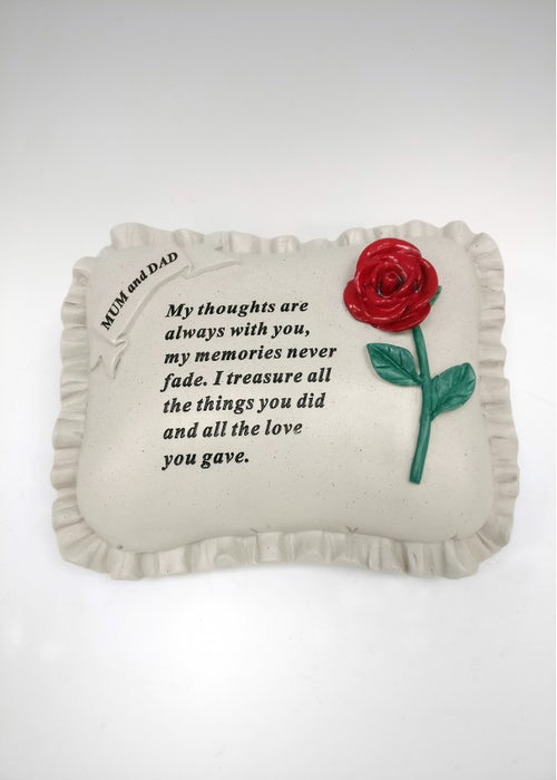 Mum and Dad - Large Red Rose Memorial Pillow Tribute Graveside Ornament Tribute Plaque Garden