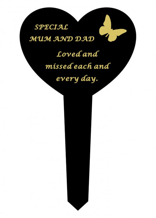 Mum & Dad Black & Gold Plastic Heart Stake