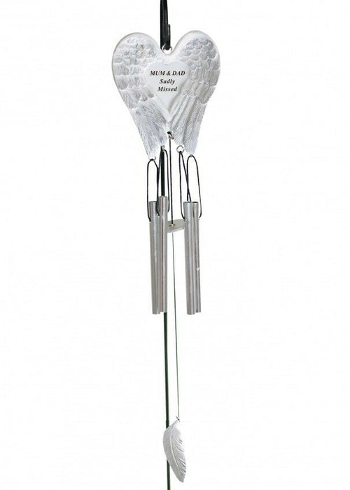 Mum and Dad White & Silver Angel Wings Feather Memorial Wind Chime