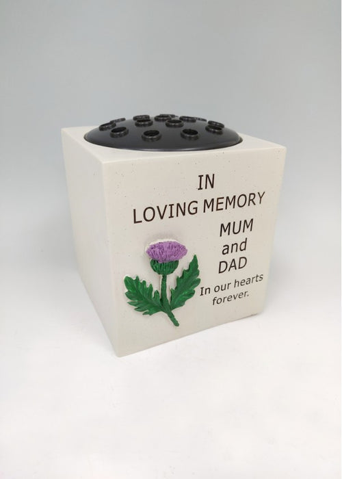 Mum and Dad - Thistle Square Memorial Flower Vase Rose Bowl Grave Pot Plaque Tribute Ornament