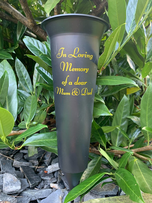 Mum and Dad - Memorial Plastic Black Flower Vase Grave Crem Spike Vase Pot Remembrance Tribute