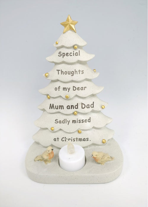 Mum and Dad - Christmas Memorial Tree Plaque Robin Decoration Xmas Tribute Tea Light Graveside