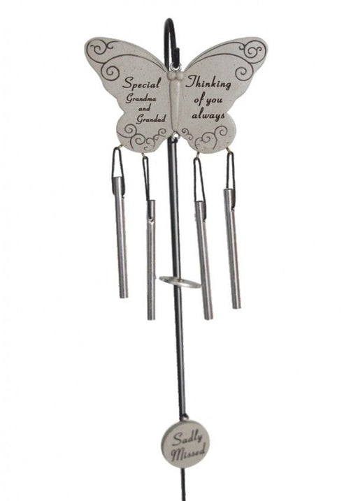 Grandma and Grandad - Butterfly Memorial Wind Chime Tribute Plaque Ornament Graveside Remembrance