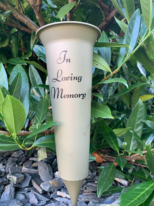 Gold In Loving Memory - Memorial Plastic Flower Vase Grave Crem Spike Vase Pot Remembrance Tribute