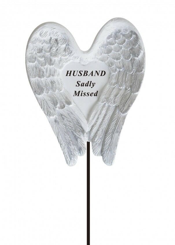 Husband White & Silver Angel Wings Stick - Memorial Tribute Spike