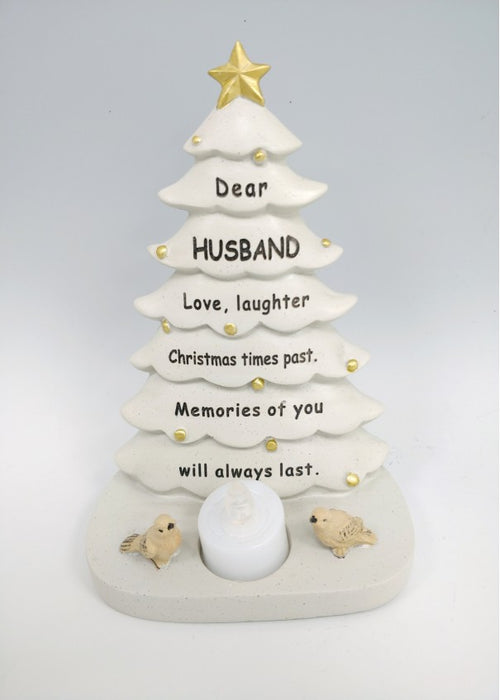 Husband - Christmas Memorial Tree Plaque Robin Decoration Xmas Tribute Tea Light Graveside