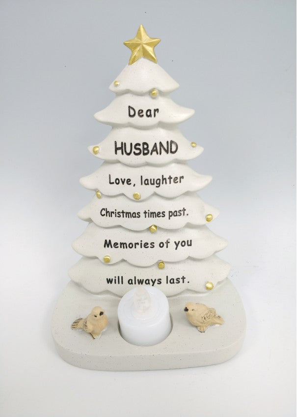 Husband - Christmas Memorial Tree Plaque Robin Decoration Xmas Tribute Tea Light Graveside