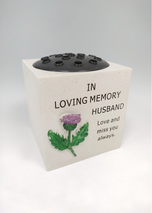 Husband - Thistle Square Memorial Flower Vase Rose Bowl Grave Pot Plaque Tribute Ornament