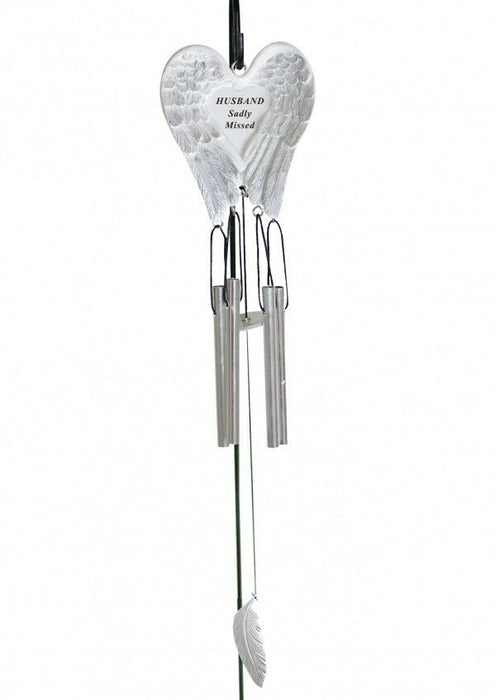 Husband White & Silver Angel Wings Feather Memorial Wind Chime