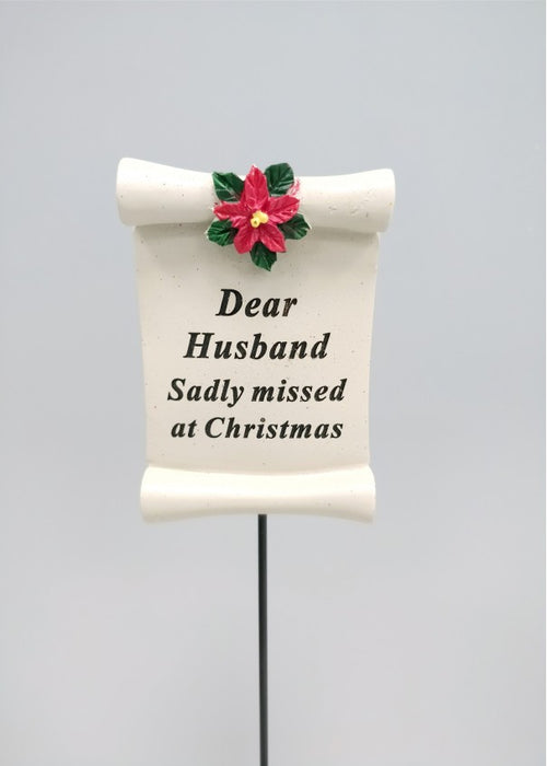 Husband Christmas Scroll Memorial Stick - Xmas Tribute Stake