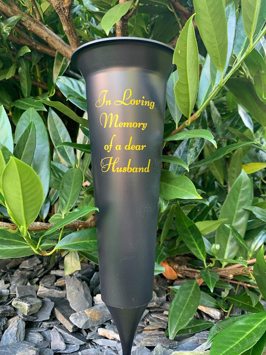 Husband - Memorial Plastic Black Flower Vase Grave Crem Spike Vase Pot Remembrance Tribute