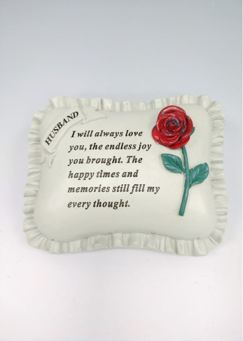 Husband - Large Red Rose Memorial Pillow Tribute Graveside Ornament Tribute Plaque Garden