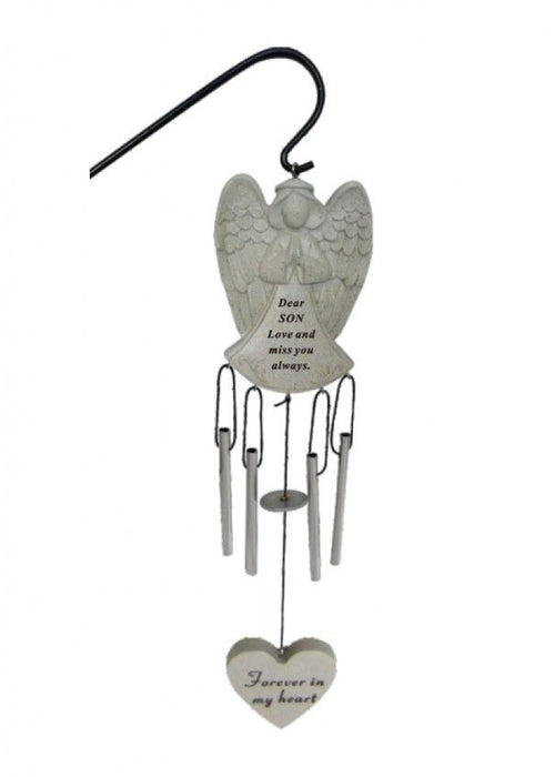 Son - Angel Shaped Memorial Wind Chime Tribute Plaque Ornament Graveside Remembrance