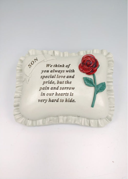 Son - Large Red Rose Memorial Pillow Tribute Graveside Ornament Tribute Plaque Garden