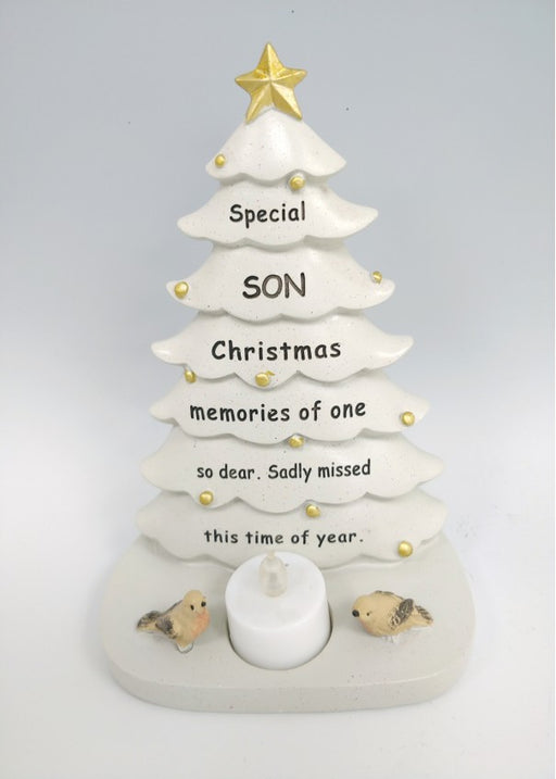 Son - Christmas Memorial Tree Plaque Robin Decoration Xmas Tribute Tea Light Graveside