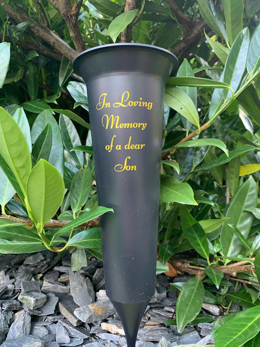 Son - Memorial Plastic Black Flower Vase Grave Crem Spike Vase Pot Remembrance Tribute