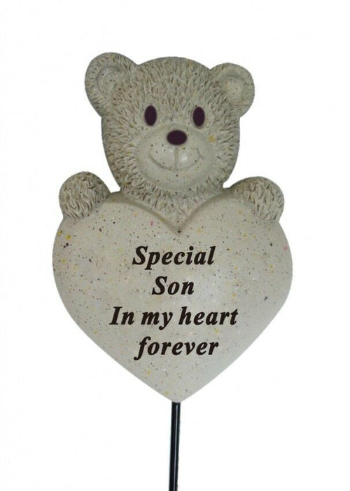 Son Teddy Bear Heart Stick - Memorial Tribute Plaque
