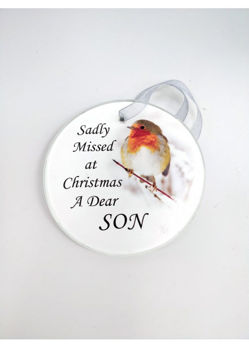 Son - Memorial Glass Robin Christmas Bauble - Tree Decoration Xmas