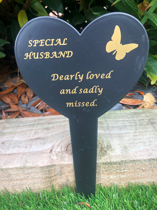 Husband Black & Gold Plastic Heart Stake