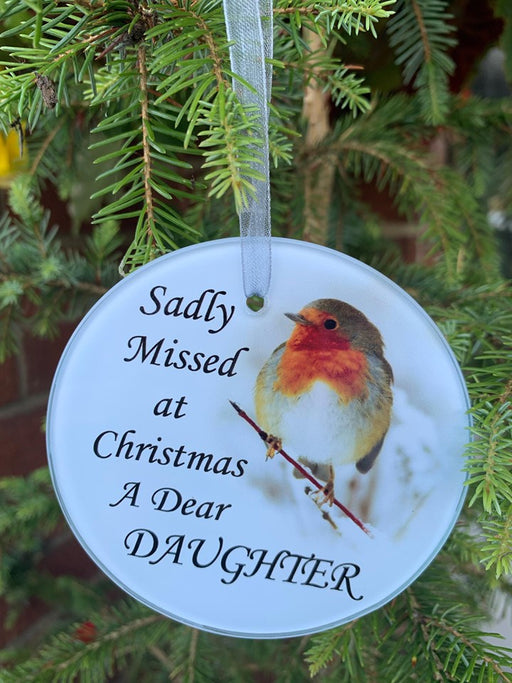 Daughter - Memorial Glass Robin Christmas Bauble - Tree Decoration Xmas