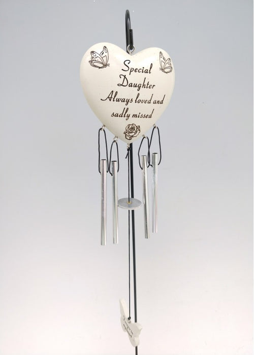 Daughter - Heart Memorial Wind Chime Tribute Plaque Ornament Butterfly Flower Graveside