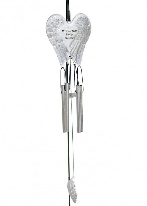 Daughter White & Silver Angel Wings Feather Memorial Wind Chime