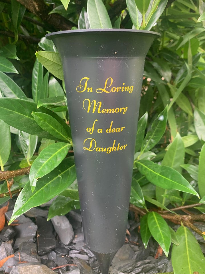 Daughter - Memorial Plastic Black Flower Vase Grave Crem Spike Vase Pot Remembrance Tribute