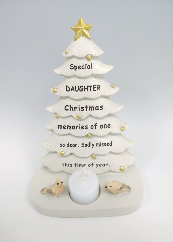 Daughter - Christmas Memorial Tree Plaque Robin Decoration Xmas Tribute Tea Light Graveside