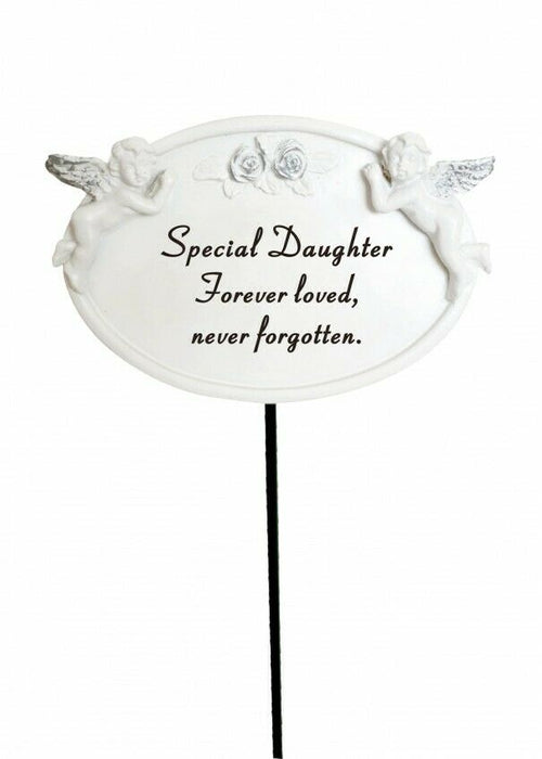 White & Silver Twin Cherub Memorial Stick Remembrance Plaque Tribute Spike Stake