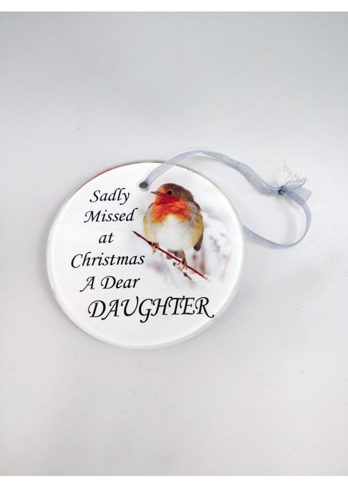 Daughter - Memorial Glass Robin Christmas Bauble - Tree Decoration Xmas