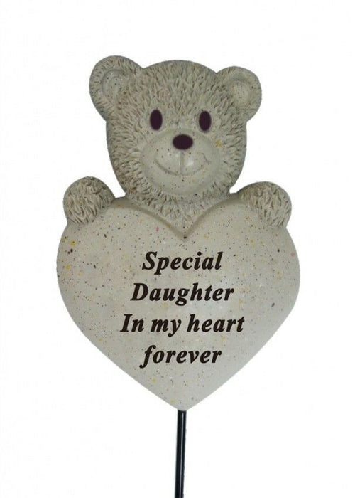 Daughter Teddy Bear Heart Stick - Memorial Tribute Plaque