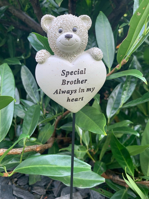 Brother Teddy Bear Heart Stick - Memorial Tribute Plaque