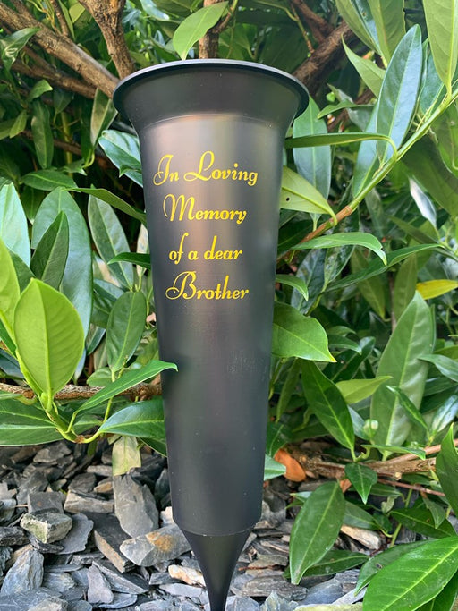 Brother - Memorial Plastic Black Flower Vase Grave Crem Spike Vase Pot Remembrance Tribute