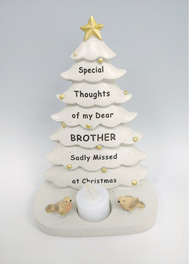 Brother - Christmas Memorial Tree Plaque Robin Decoration Xmas Tribute Tea Light Graveside