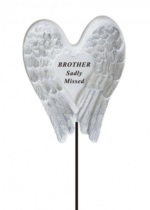 Brother White & Silver Angel Wings Stick - Memorial Tribute Spike