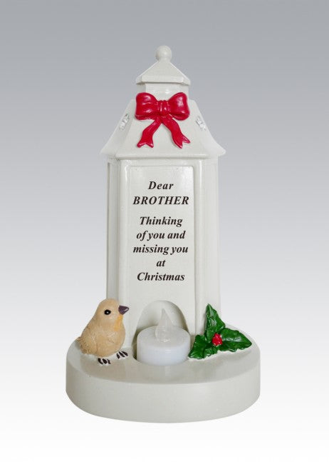 Brother - Christmas Robin Memorial Lantern Tealight Holder Remembrance Xmas Plaque Tribute