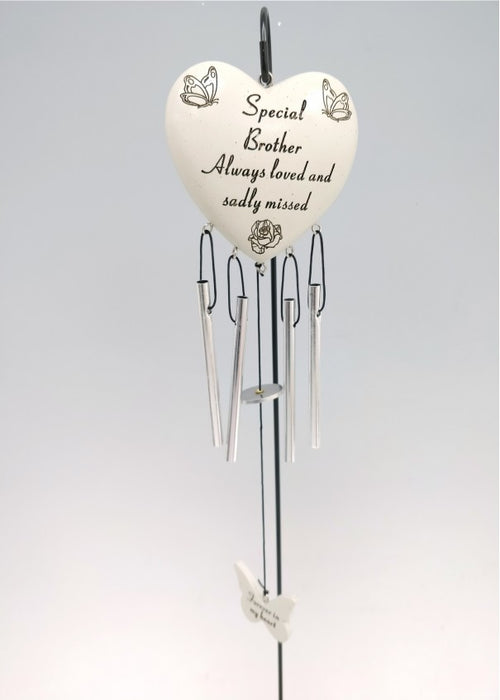 Brother - Heart Memorial Wind Chime Tribute Plaque Ornament Butterfly Flower Graveside