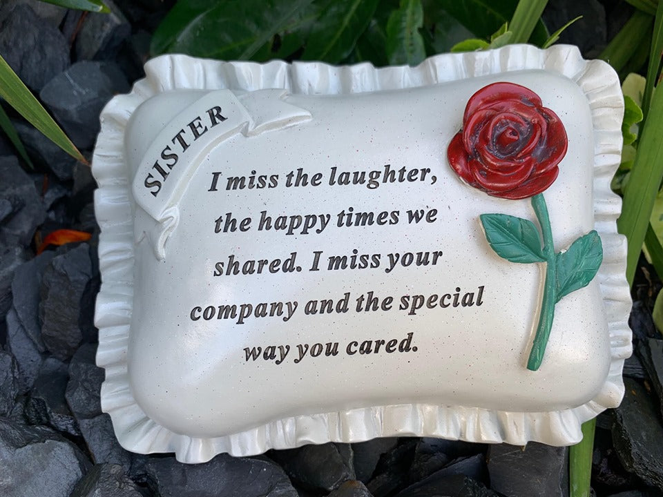 Sister - Large Red Rose Memorial Pillow Tribute Graveside Ornament Tribute Plaque Garden