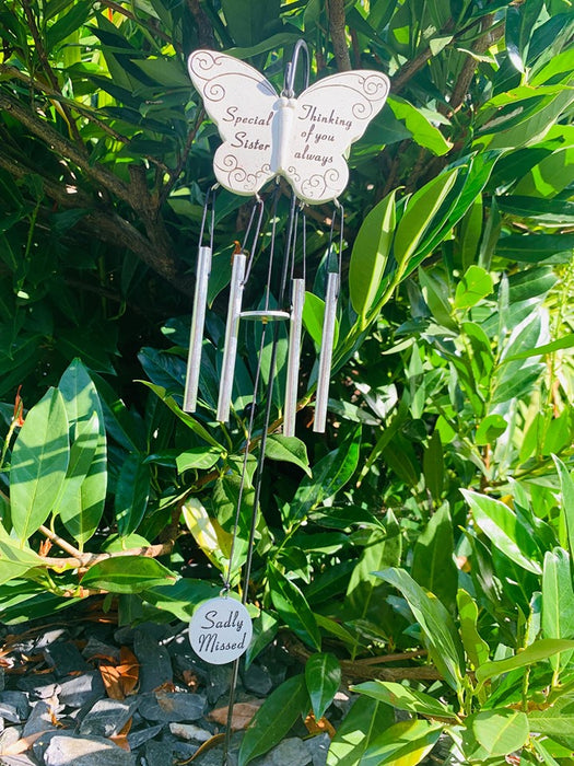 Sister - Butterfly Memorial Wind Chime Tribute Plaque Ornament Graveside Remembrance