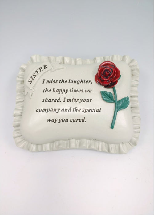 Sister - Large Red Rose Memorial Pillow Tribute Graveside Ornament Tribute Plaque Garden